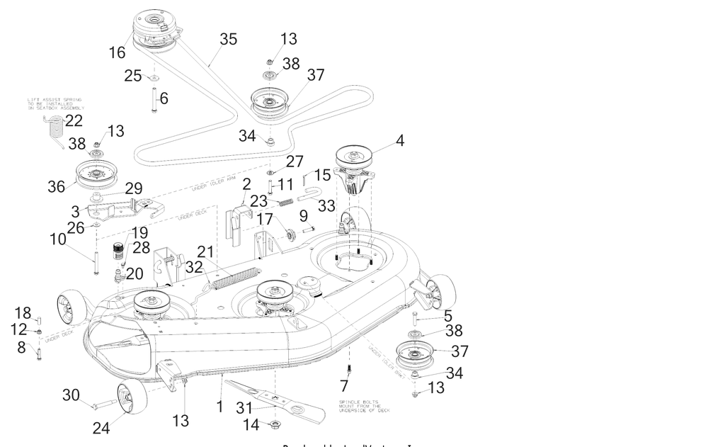Deck Diagram and Parts List for RZT-L50KH (17BRCACQ056)(2018) Cub Cadet Lawn Tractor